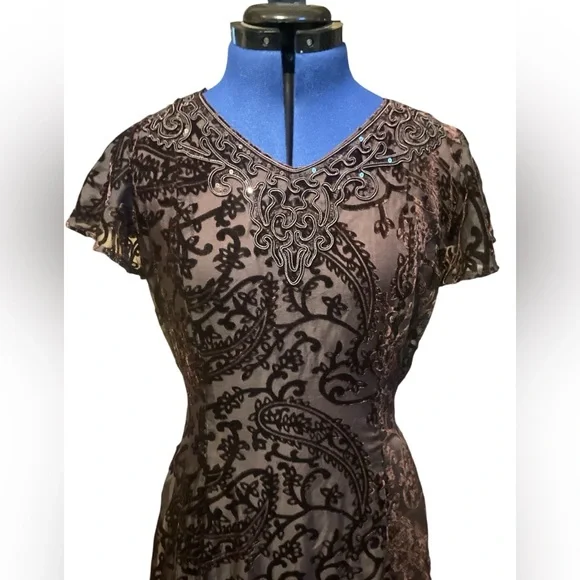 Beautiful Reba holiday dress!  Velvet, handkerchief cut skirt. Chocolate brown - Picture 2 of 7